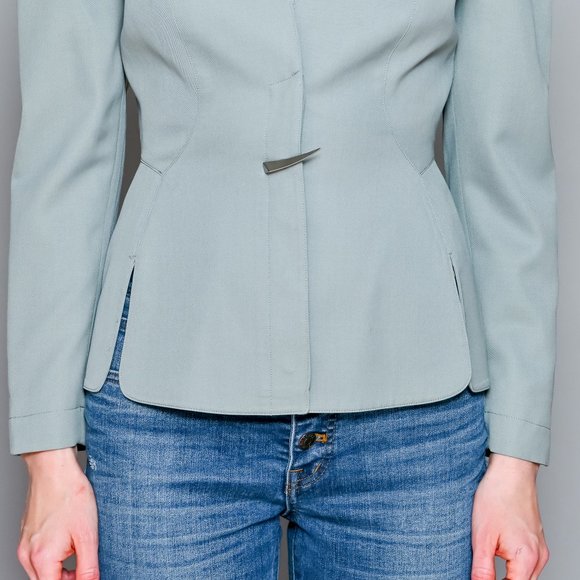 675. THIERRY MUGLER Vintage Seafoam Wool Structured Blazer XS 16"P2P - Picture 3 of 14